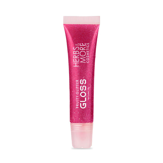 Herbs & More Cosmetics Fruity Lip Gloss Glitter – High Shine, Long-Lasting Moisture, Lightweight Non-Sticky Formula for Sparkling Lips - 10ml (Strawberry, 10ML)